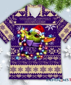 Washington Huskies Baby Yoda Ugly Christmas Hawaii Shirt
