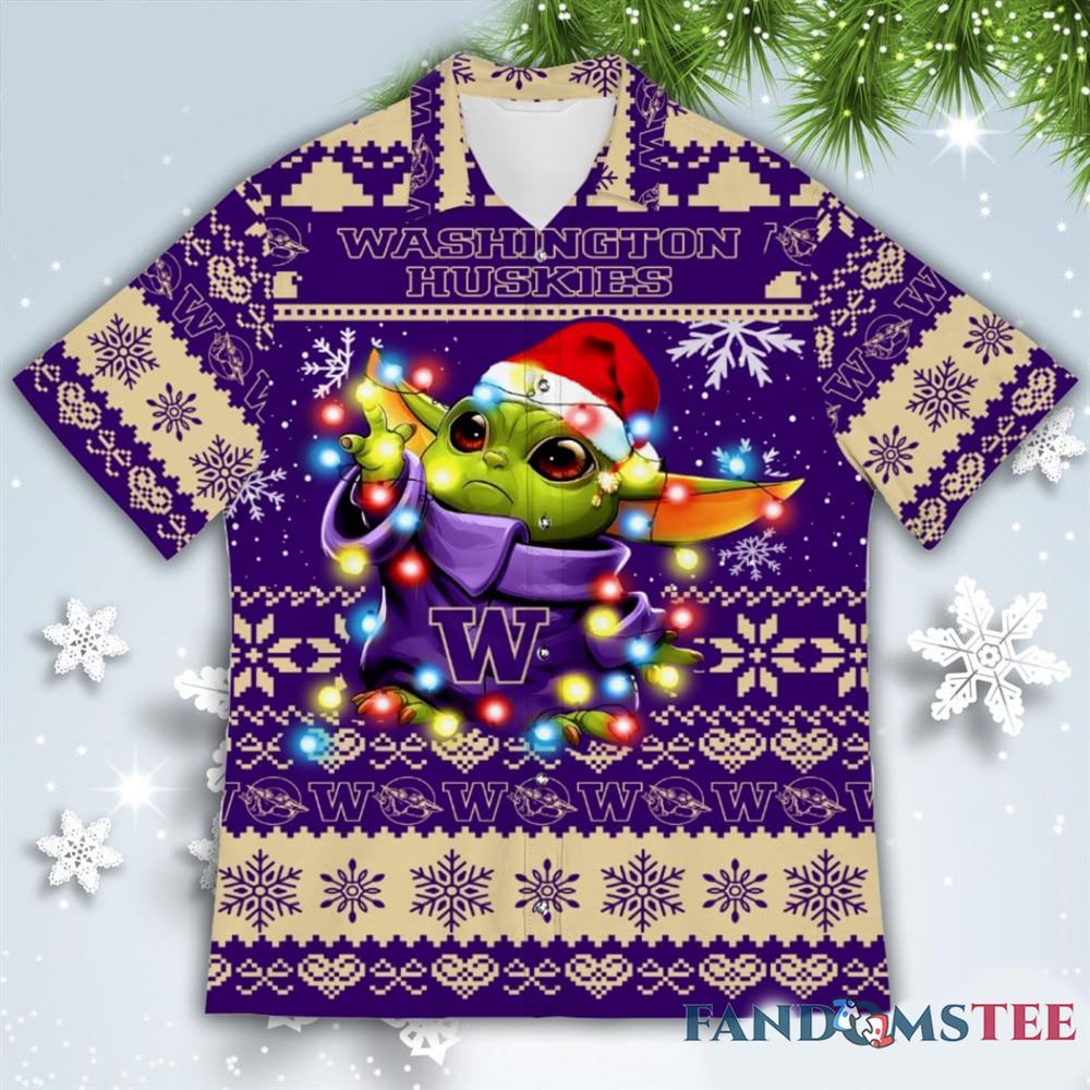 Washington Huskies Baby Yoda Ugly Christmas Hawaii Shirt
