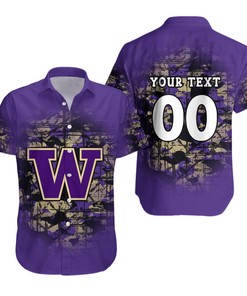 Washington Huskies Custom Text Number Purple Gold Hawaiian Shirt V5