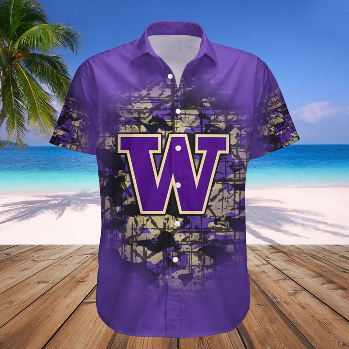 Washington Huskies Custom Text Number Purple Gold Hawaiian Shirt V5