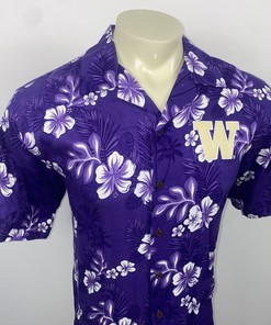 Washington Huskies Hawaiian Shirt with MEDIUM Rayon Chiliwear Floral Loop Collar for Men 