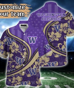 Washington Huskies NCAA US Flag Flower Hawaii Shirt For Fans