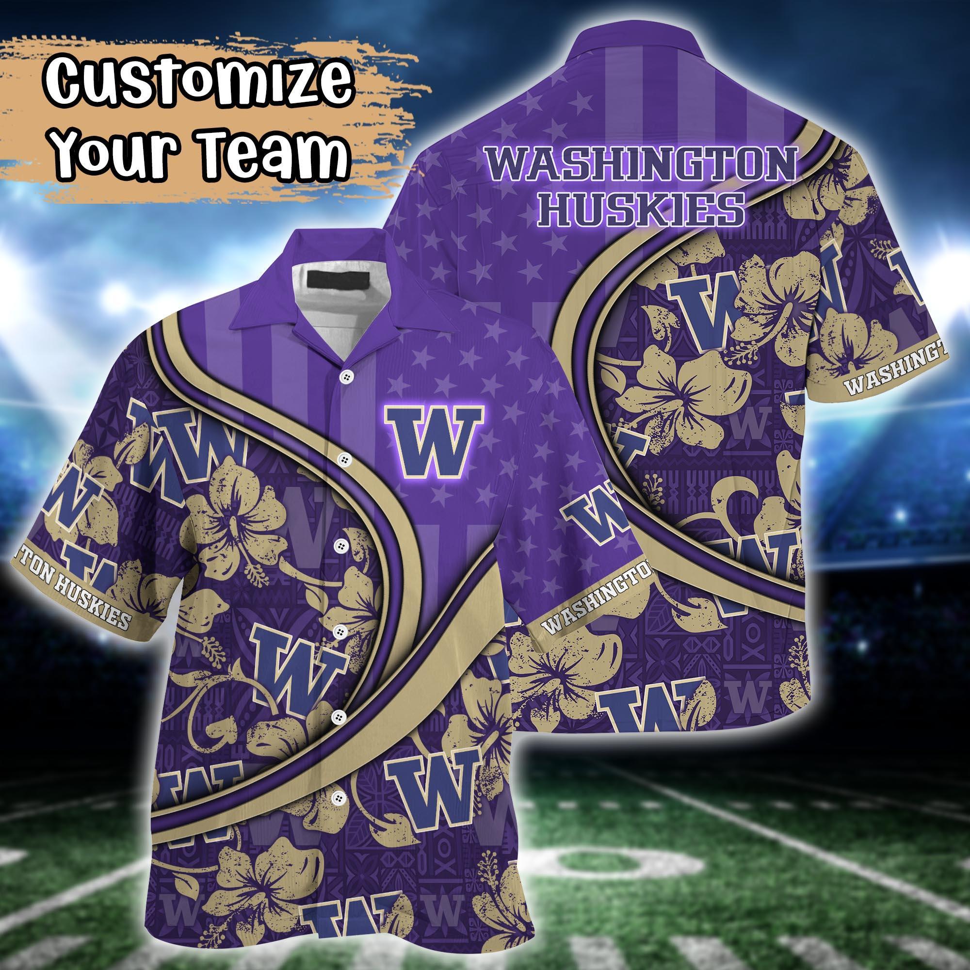 Washington Huskies NCAA US Flag Flower Hawaii Shirt For Fans
