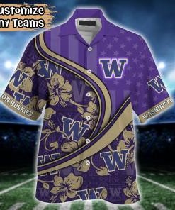 Washington Huskies NCAA US Flag Flower Hawaii Shirt For Fans