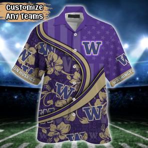 Washington Huskies NCAA US Flag Flower Hawaii Shirt For Fans