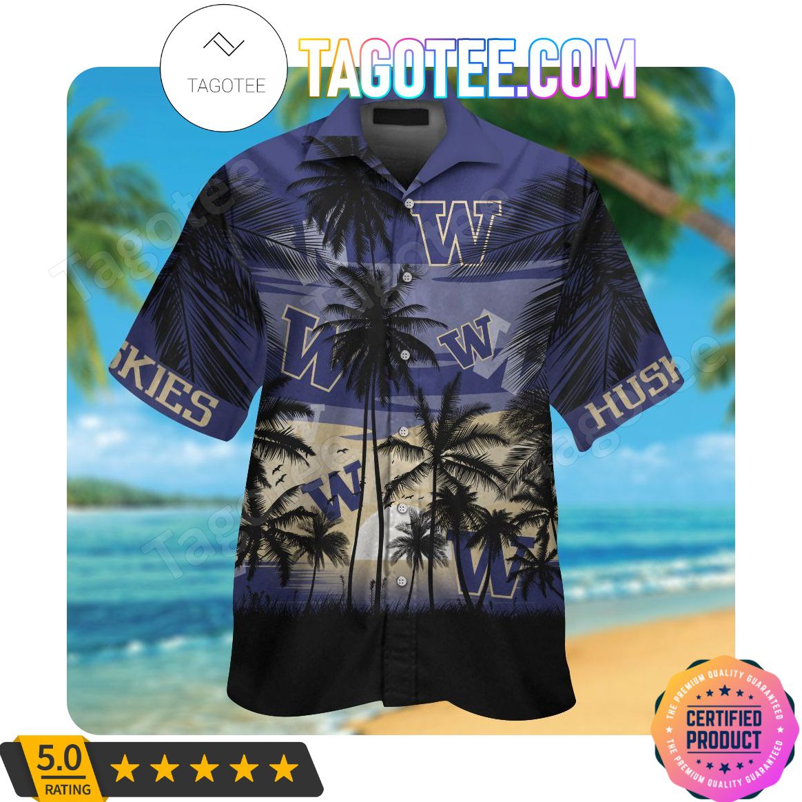 Washington Huskies Tropical Hawaii Shirt and Beach Short for Fans