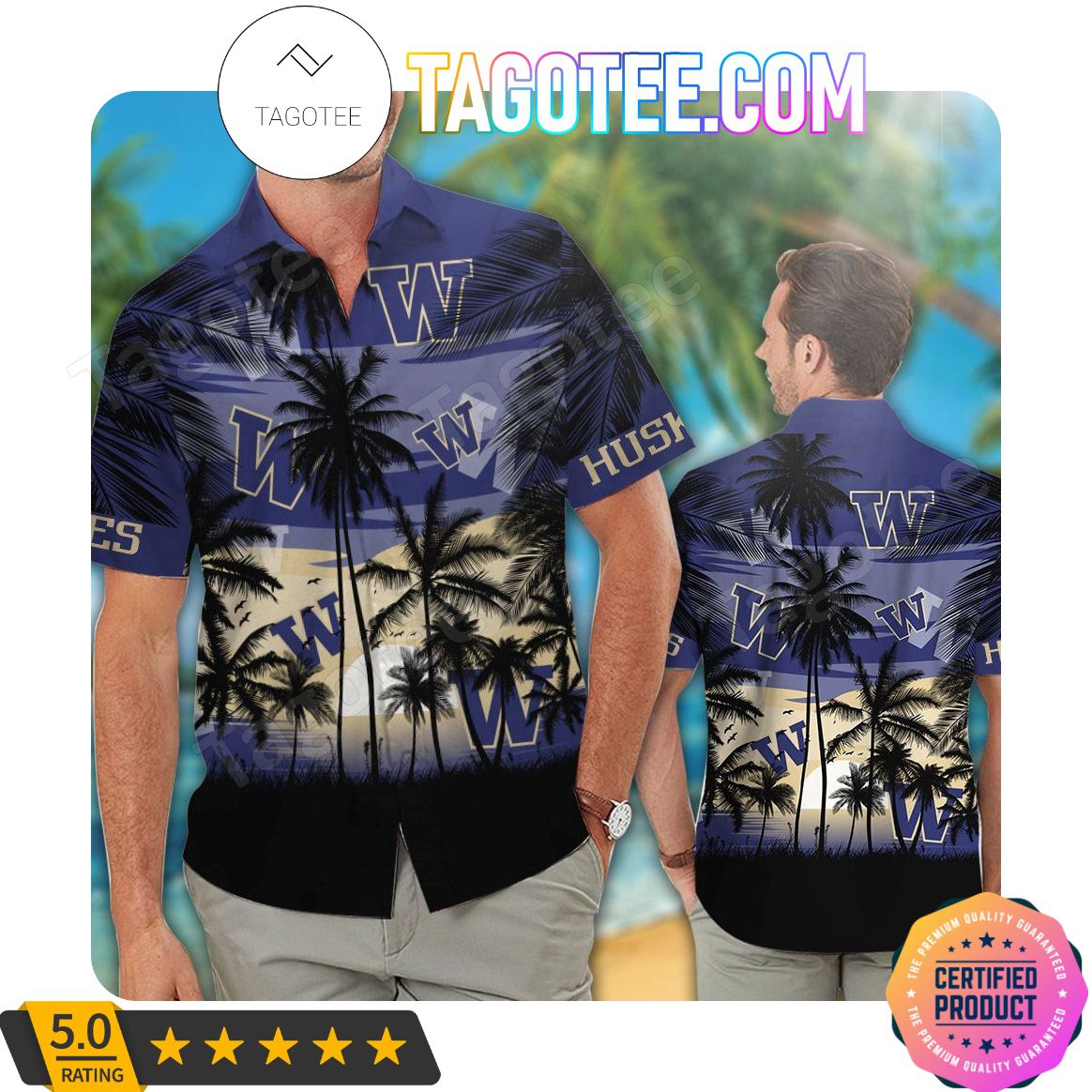 Washington Huskies Tropical Hawaii Shirt and Beach Short for Fans