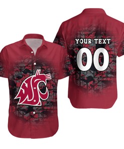 Washington State Cougars Custom Text Number Red Camo Vintage Hawaiian Shirt