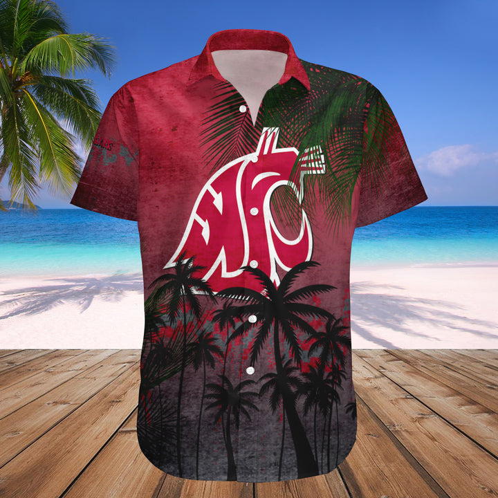 Washington State Cougars Red Coconut Tree Tropical Grunge Hawaiian Shirt