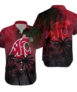 Washington State Cougars Red Coconut Tree Tropical Grunge Hawaiian Shirt