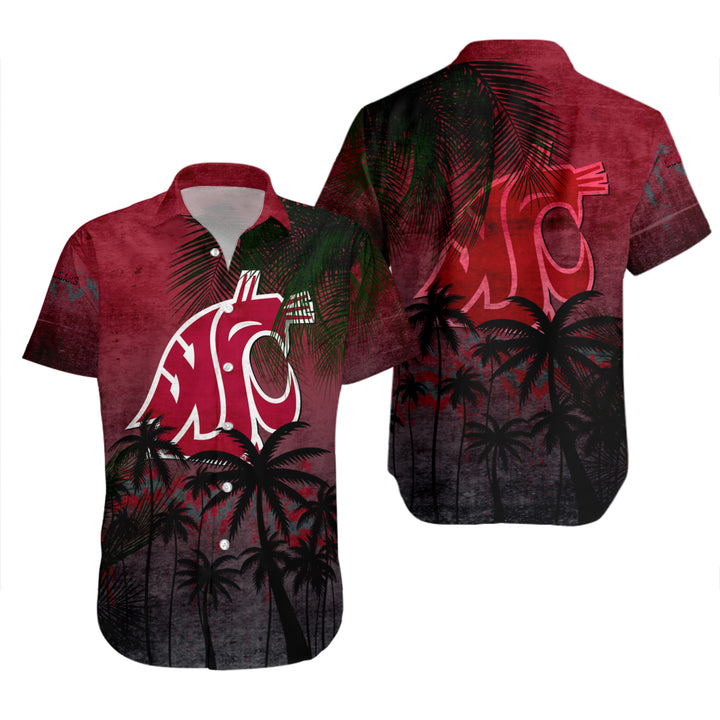 Washington State Cougars Red Coconut Tree Tropical Grunge Hawaiian Shirt