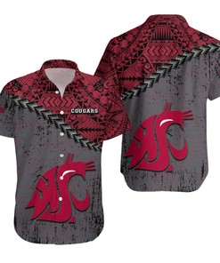 Washington State Cougars Red Grey Polynesian Tatto Hawaiian Shirt