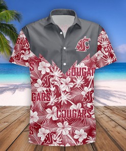 Washington State Cougars Red and White Hawaiian Shirt with Flowers