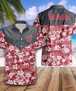 Washington State Cougars Red and White Hawaiian Shirt with Flowers