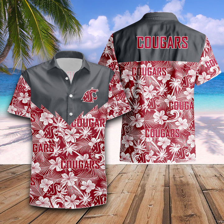 Washington State Cougars Red and White Hawaiian Shirt with Flowers