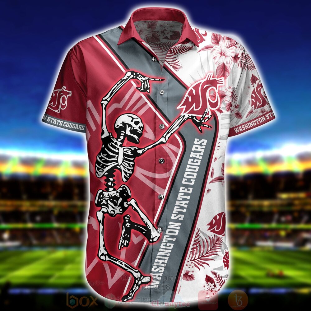 Washington State Cougars Skeleton Aloha Short Sleeve Shirt great for NCAA fans