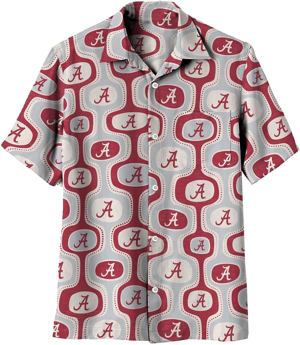 Wes and Willy Mens College Cabana Boy Retro Button Down Hawaiian Short Sleeve Shirt for Football Fans