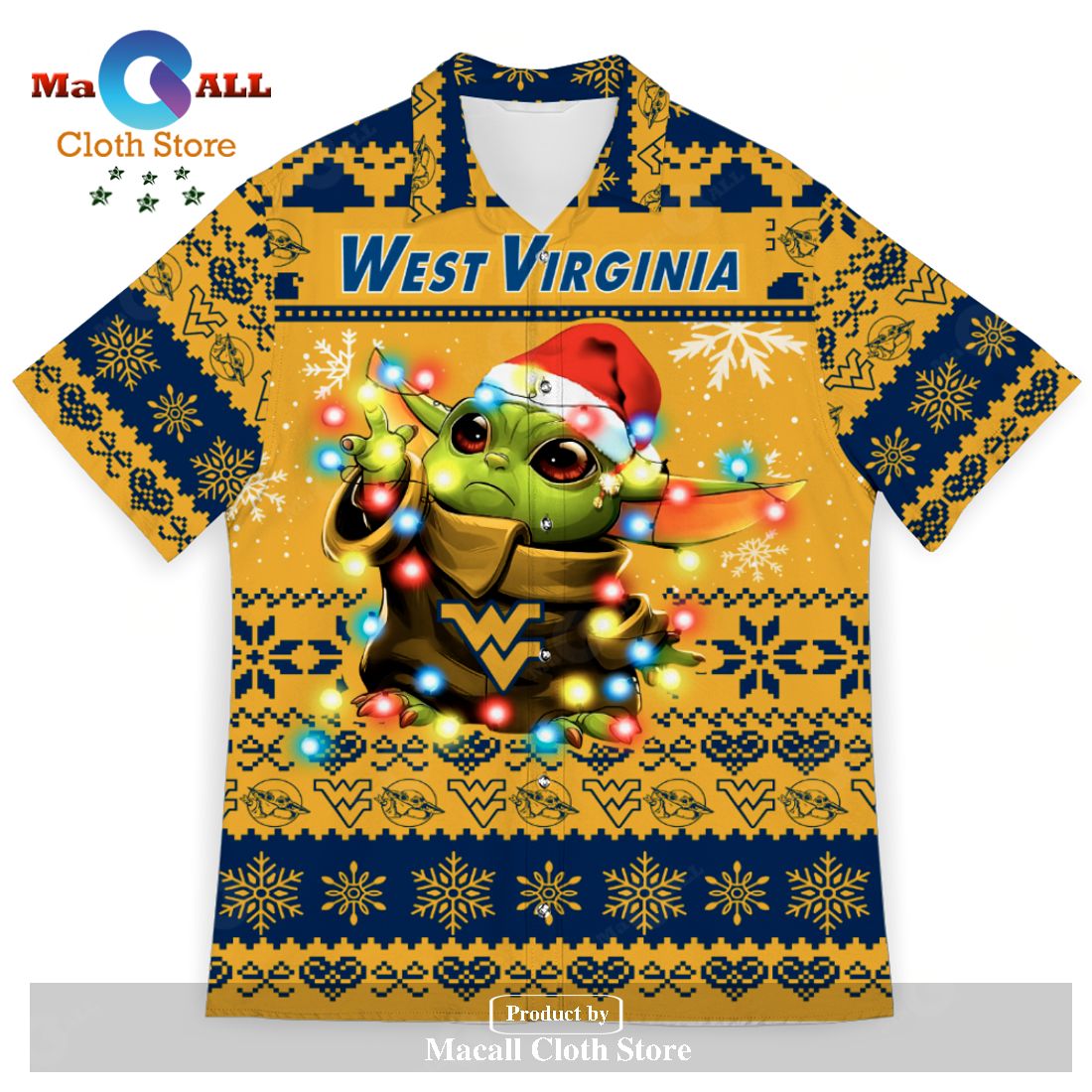 West Virginia Mountaineers Baby Yoda Star Wars Ugly Christmas Hawaii Shirt for Fans
