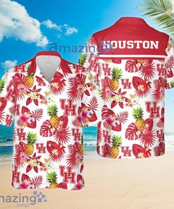 White and Red Houston Cougars Pineapple Tropical Flower Hawaiian Shirt and Shorts Set 