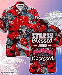 Wisconsin Badgers Floral Hawaii Shirt and Shorts for Fans