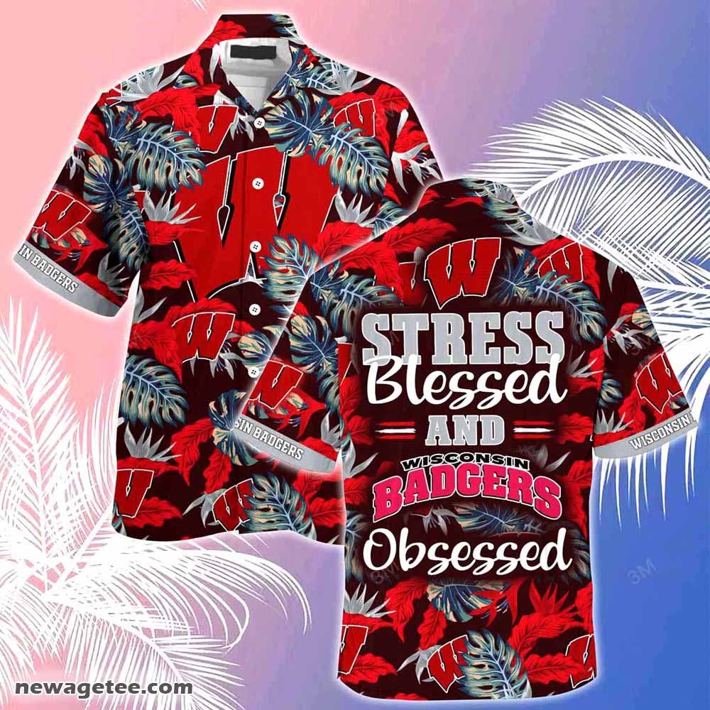 Wisconsin Badgers Floral Hawaii Shirt and Shorts for Fans