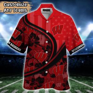 Wisconsin Badgers NCAA US Flag Flower Hawaii Shirt For Fans