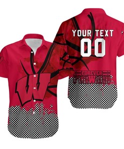 Wisconsin Badgers Red Hibiscus Hawaiian Shirt for Men and Women