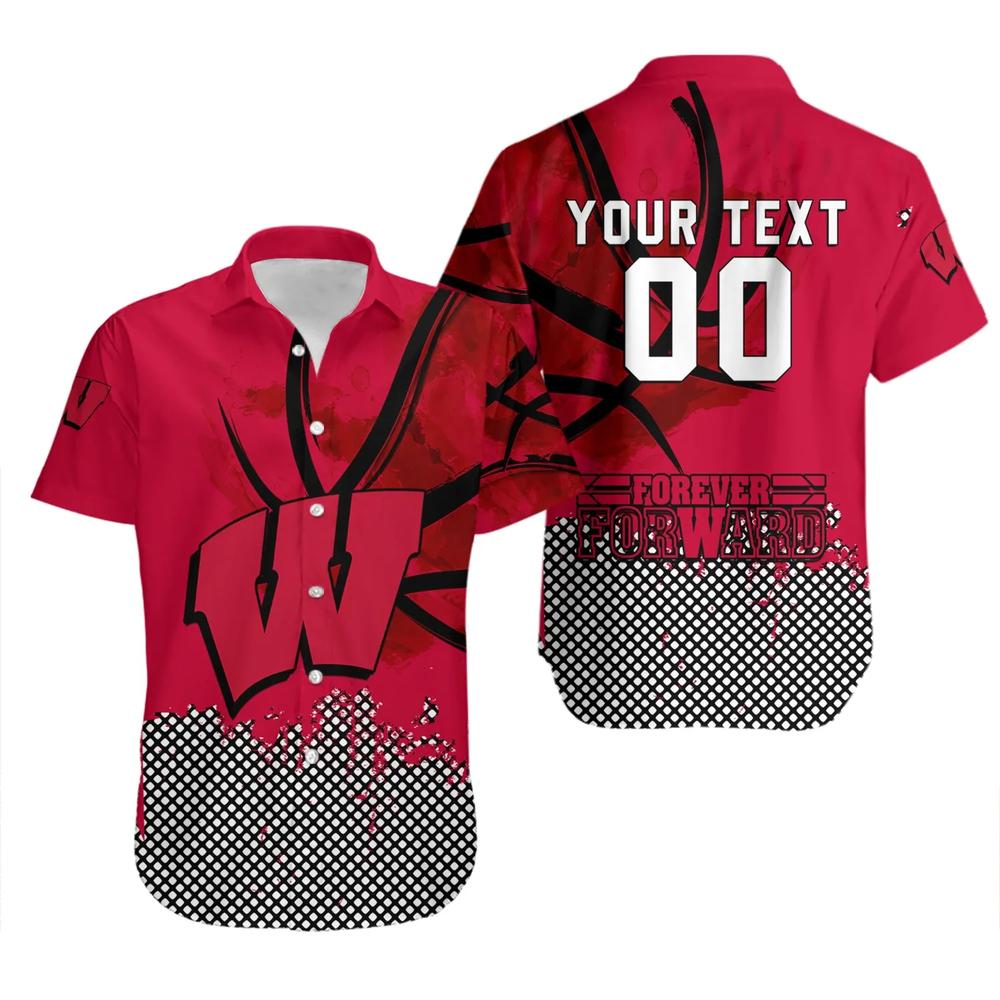 Wisconsin Badgers Red Hibiscus Hawaiian Shirt for Men and Women