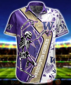 Women's Washington Huskies Skeleton Aloha Short Sleeve Shirt 