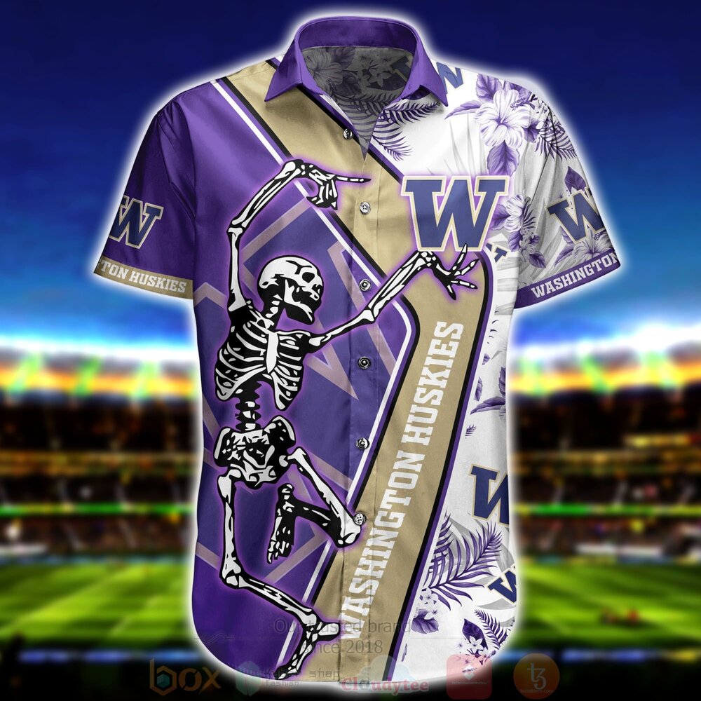 Women's Washington Huskies Skeleton Aloha Short Sleeve Shirt