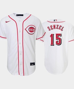 15 Nick Senzel Youth Reds Home White Jersey - Robokeg