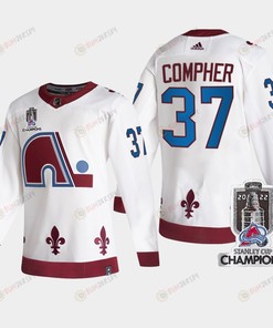 2022 Stanley Cup Champs J.T. Compher 37 Colorado Avalanche White Jersey Reverse Retro - Robokeg