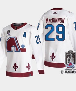 2022 Stanley Cup Champs Nathan MacKinnon 29 Colorado Avalanche White Jersey Reverse Retro - Robokeg