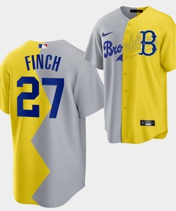 2022-23 All-Star Celebrity Softball Game Brooklyn Dodgers Jennie Finch 27 Gray Yellow Jersey - Robokeg