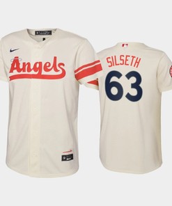 2022-23 City Connect Youth Los Angeles Angels Chase Silseth 63 Chase Silseth Jersey - Cream - Robokeg