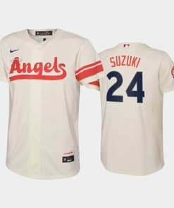 2022-23 City Connect Youth Los Angeles Angels Kurt Suzuki 24 Kurt Suzuki Jersey - Cream - Robokeg