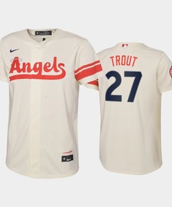 2022-23 City Connect Youth Los Angeles Angels Mike Trout 27 Mike Trout Jersey - Cream - Robokeg