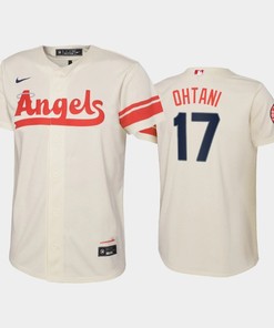 2022-23 City Connect Youth Los Angeles Angels Shohei Ohtani 17 Shohei Ohtani Jersey - Cream - Robokeg