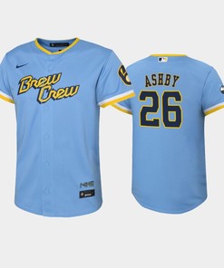 2022-23 City Connect Youth Milwaukee Brewers Aaron Ashby 26 Aaron Ashby Jersey - Powder Blue - Robokeg