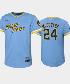 2022-23 City Connect Youth Milwaukee Brewers Andrew McCutchen 24 Andrew McCutchen Jersey - Powder Blue - Robokeg