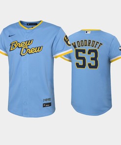 2022-23 City Connect Youth Milwaukee Brewers Brandon Woodruff 53 Brandon Woodruff Jersey - Powder Blue - Robokeg