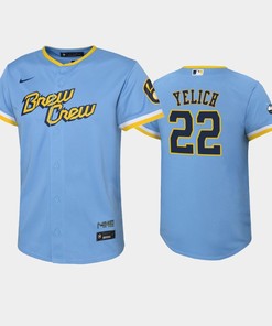 2022-23 City Connect Youth Milwaukee Brewers Christian Yelich 22 Christian Yelich Jersey - Powder Blue - Robokeg