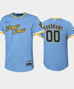 2022-23 City Connect Youth Milwaukee Brewers Custom 00 Custom Jersey - Powder Blue - Robokeg