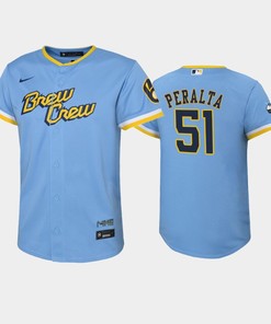 2022-23 City Connect Youth Milwaukee Brewers Freddy Peralta 51 Freddy Peralta Jersey - Powder Blue - Robokeg