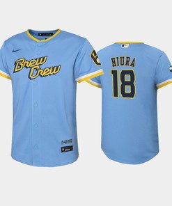 2022-23 City Connect Youth Milwaukee Brewers Keston Hiura 18 Keston Hiura Jersey - Powder Blue - Robokeg