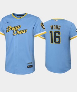 2022-23 City Connect Youth Milwaukee Brewers Kolten Wong 16 Kolten Wong Jersey - Powder Blue - Robokeg