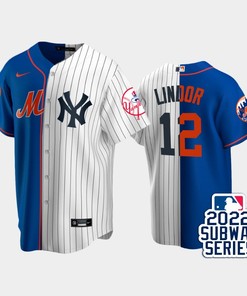 2022-23 Subway Series New York Mets 12 Francisco Lindor Split Royal White Jersey - Robokeg