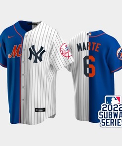 2022-23 Subway Series New York Mets 6 Starling Marte Split Royal White Jersey - Robokeg