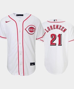 21 Michael Lorenzen Youth Reds Home White Jersey - Robokeg