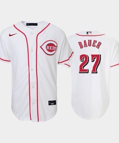 27 Trevor Bauer Youth Reds Home White Jersey - Robokeg